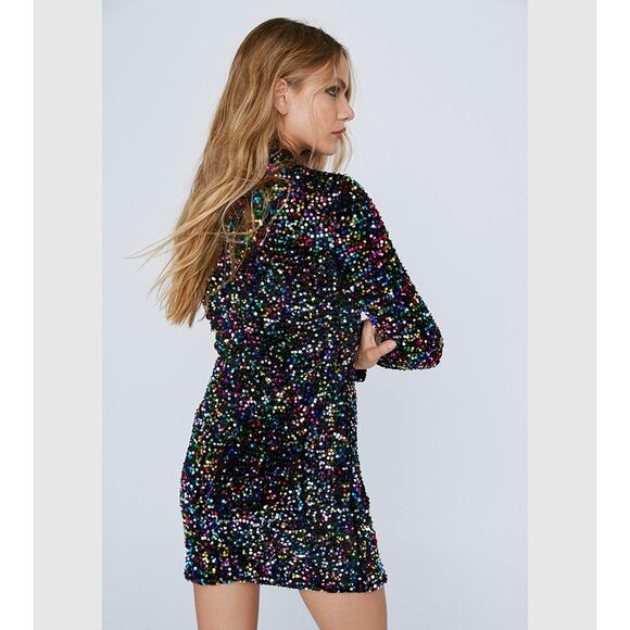 Nasty Gal Heart Cut Out Sequin Bodycon Mini Dress Size 14 (US) Black NWT - Picture 3 of 10
